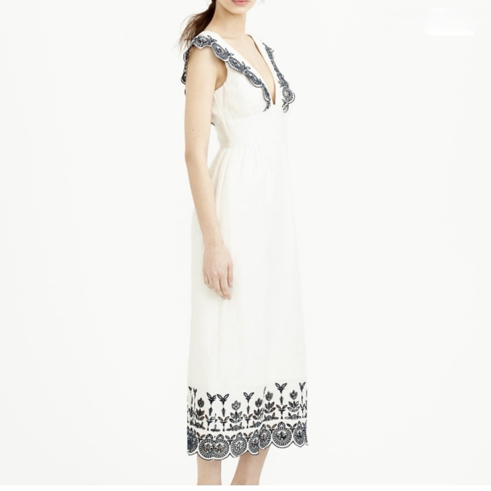 J.Crew Boho White & Black Embroidered Dress  100% cotton